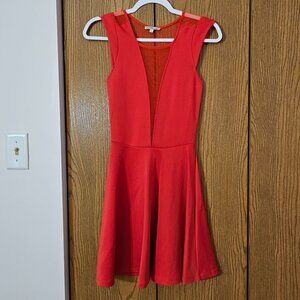 Red A line Dress with Mesh V-neck and Back, perfect for Valentine’s Day